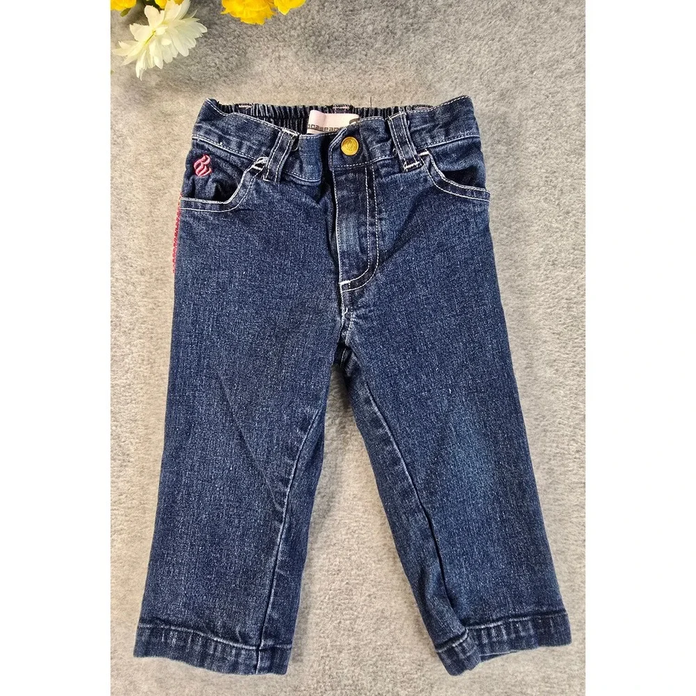 Rocawear Y2K Baby Girls Blue Denim Jeans Pink Side Trim Embroidered Size 12m
